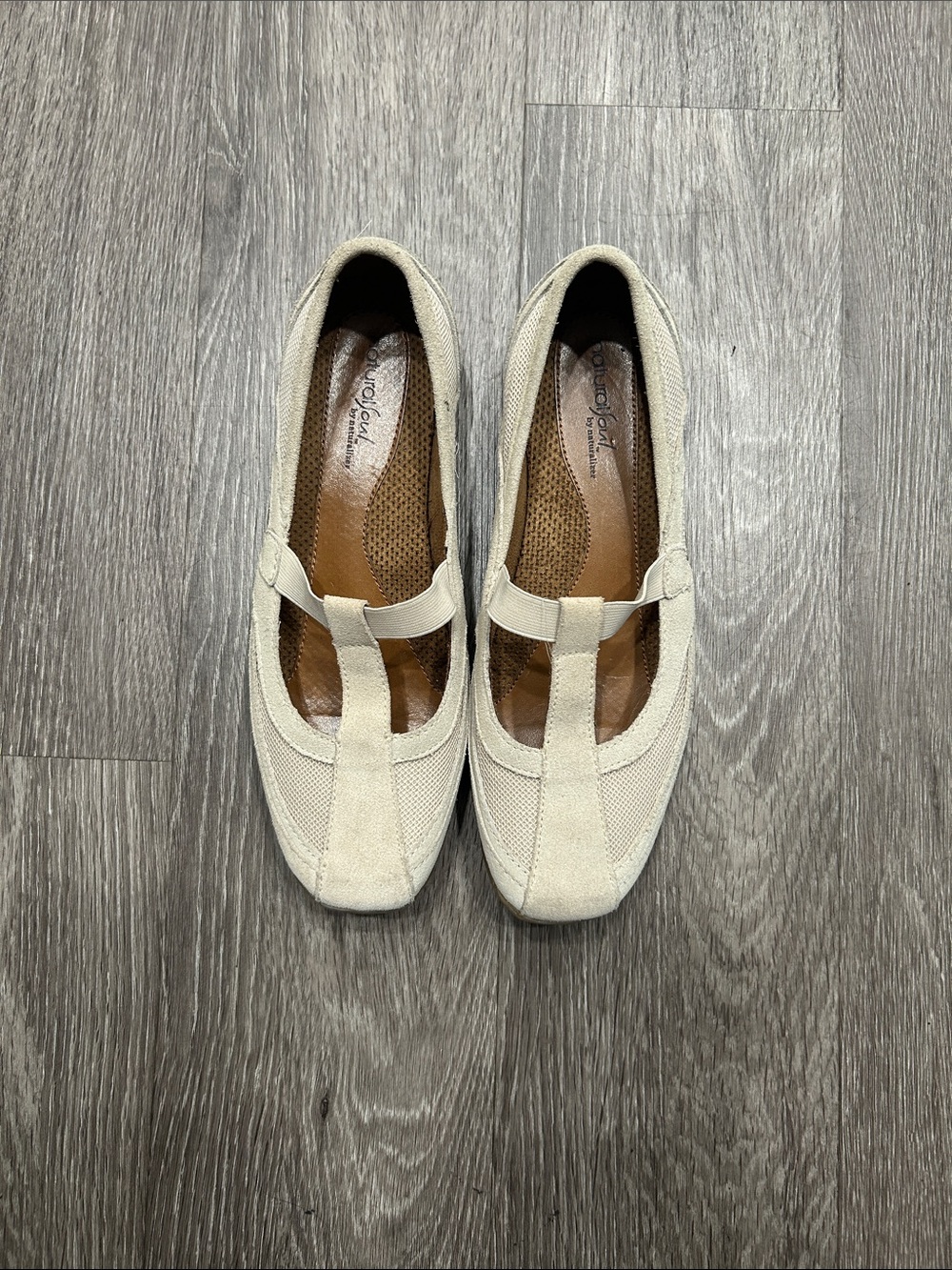 Natural Soul Cream T-Strap Comfort Flats